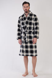 Man Black Plaid Soft Dressing Gown