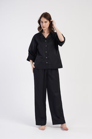 Woman Oxford Shirt Neck Pyjama Set