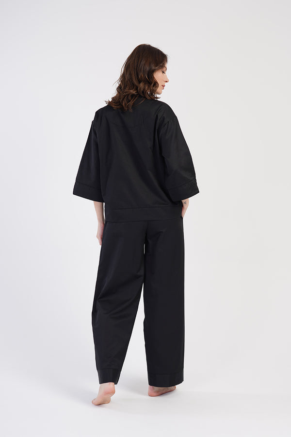 Woman Oxford Shirt Neck Pyjama Set