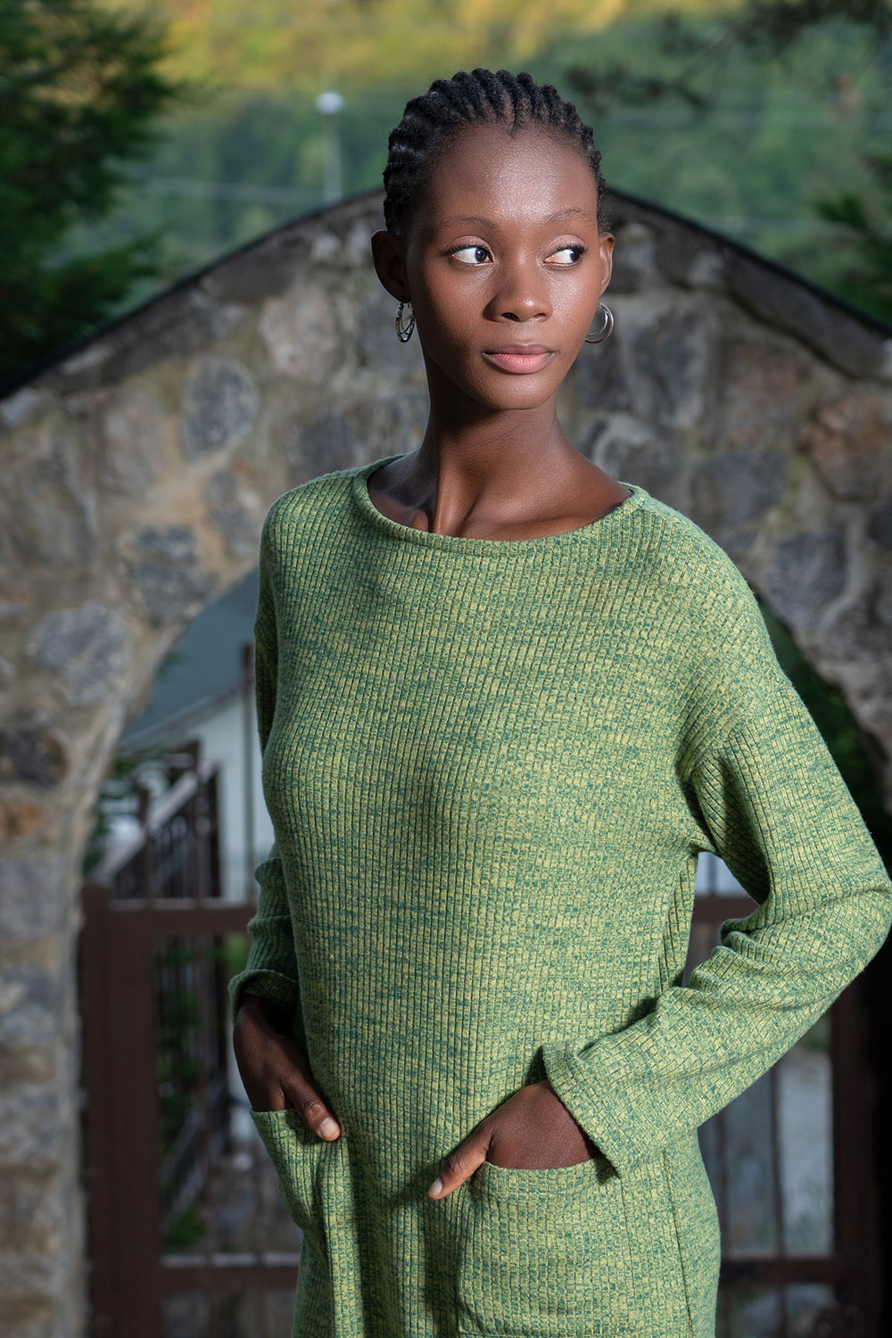 Woman Lycra Herbal Low Shoulder Dress