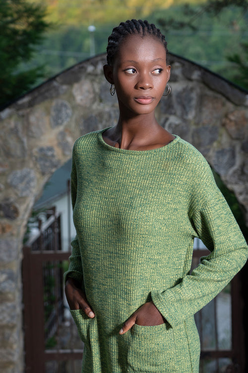 Woman Lycra Herbal Low Shoulder Dress