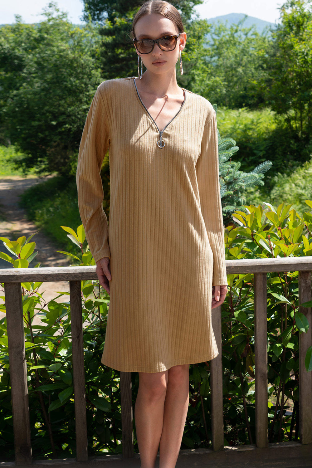 Woman Lycra Polyviscon Biege Dress