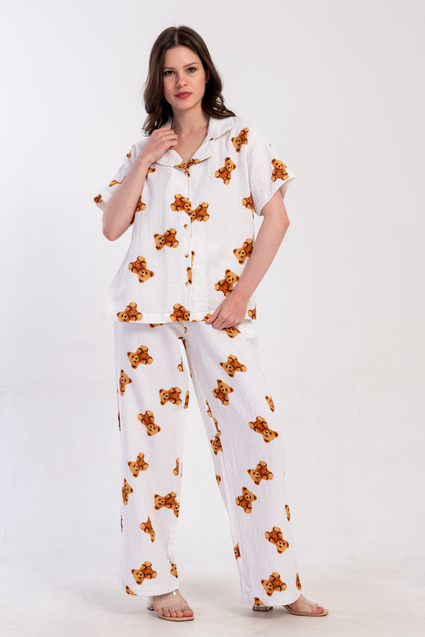 Woman Muslin Beary Pyjama Set