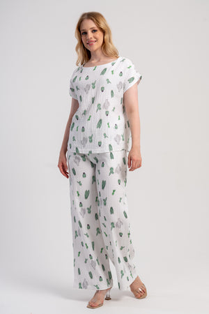 Woman Muslin Cactus Pjjama Pant Set