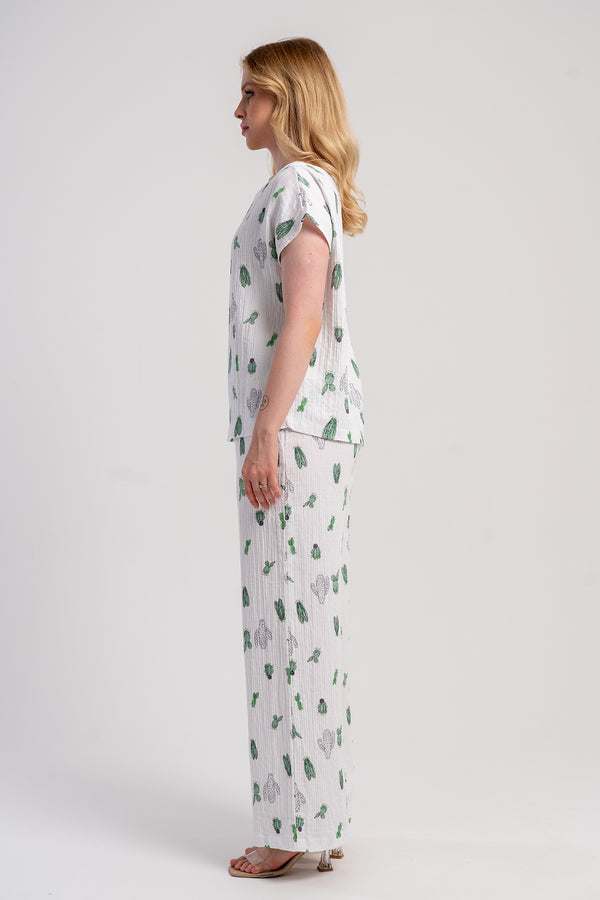Woman Muslin Cactus Pjjama Pant Set