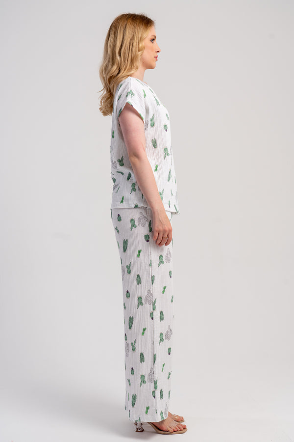Woman Muslin Cactus Pjjama Pant Set