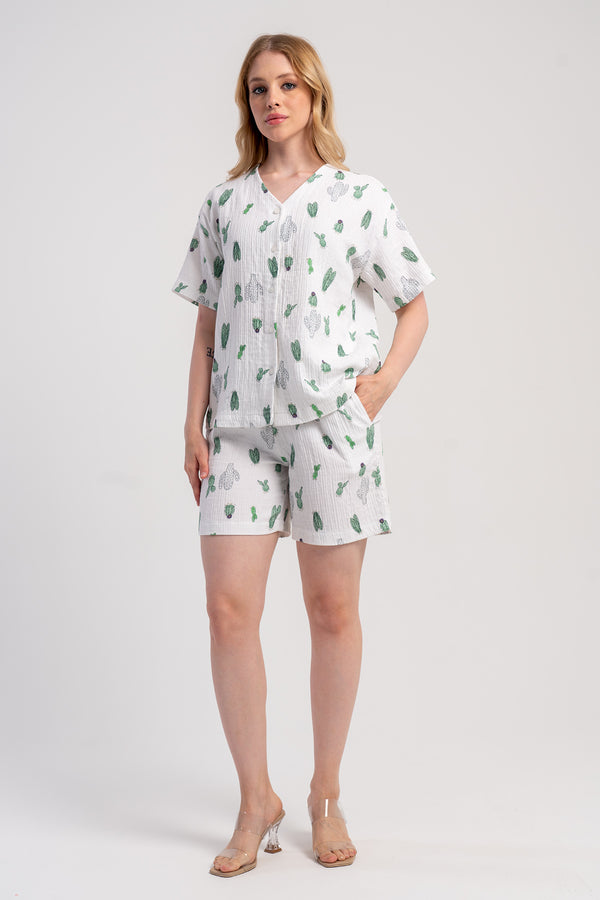 Woman Muslin Cactus Short Set