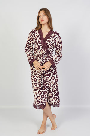 Woman Fleece Leopard Dressing Gown