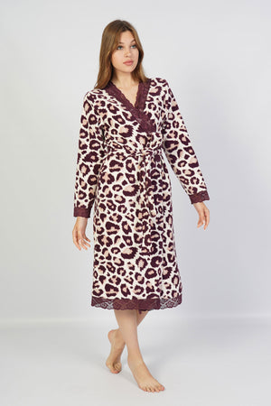Woman Fleece Leopard Dressing Gown