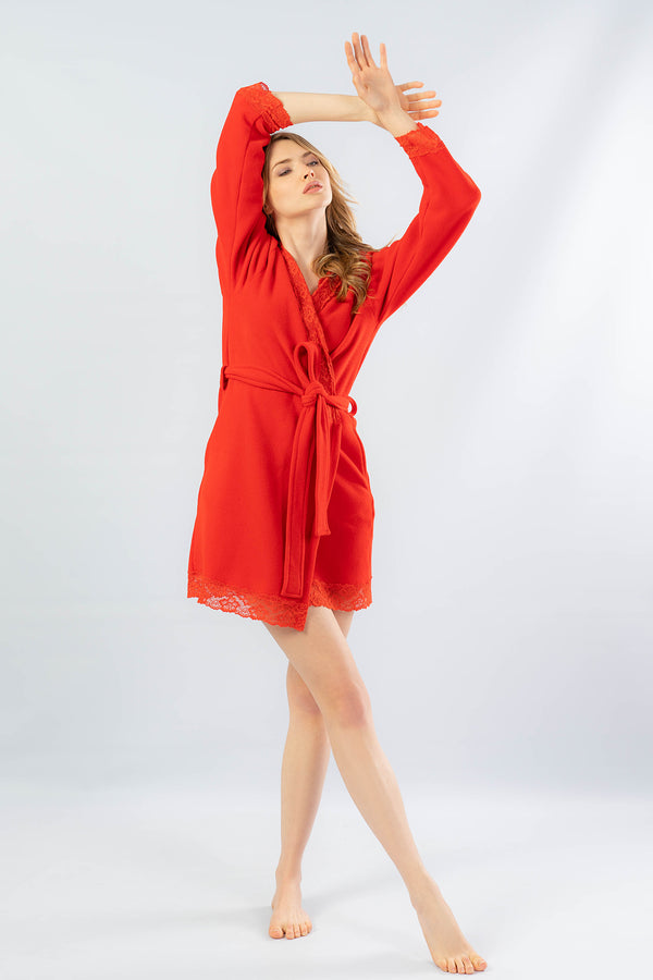 Woman Red Lace Dressing Gown