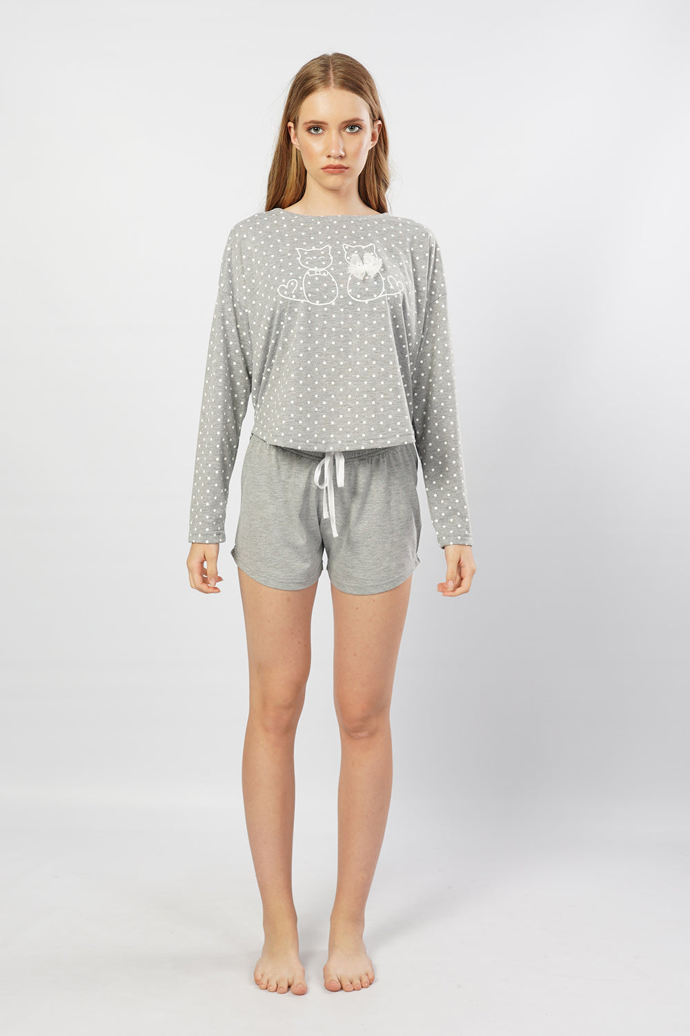 KADIN SUPREM UZUN KOL SORT TAKIM 104013 - Vienetta1.GrupGRAY MELANGE