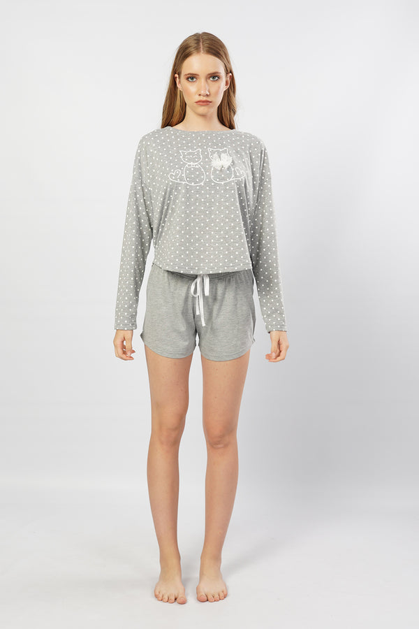 KADIN SUPREM UZUN KOL SORT TAKIM 104013 - Vienetta1.GrupGRAY MELANGE