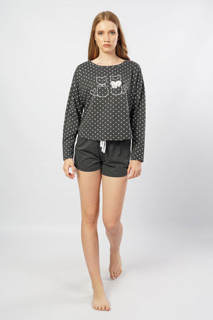 KADIN SUPREM UZUN KOL SORT TAKIM 104013 - Vienetta1.GrupGRAY MELANGE