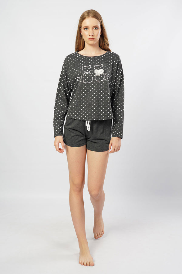 KADIN SUPREM UZUN KOL SORT TAKIM 104013 - Vienetta1.GrupGRAY MELANGE