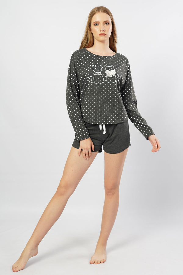 KADIN SUPREM UZUN KOL SORT TAKIM 104013 - Vienetta1.GrupGRAY MELANGE