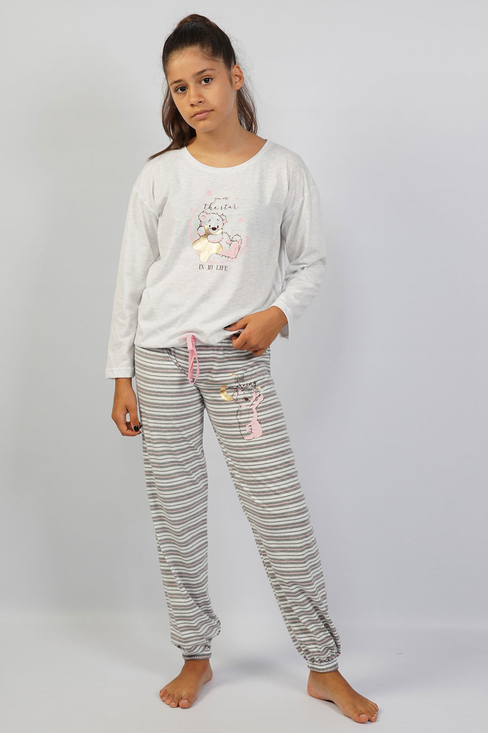 KIZ COCUK SUPREM UZUN KOL BUYUK YAS (9/10 /15 - 16))PIJAMA TAKIM 105122 - Vienetta1.GrupGRAY MELANGE