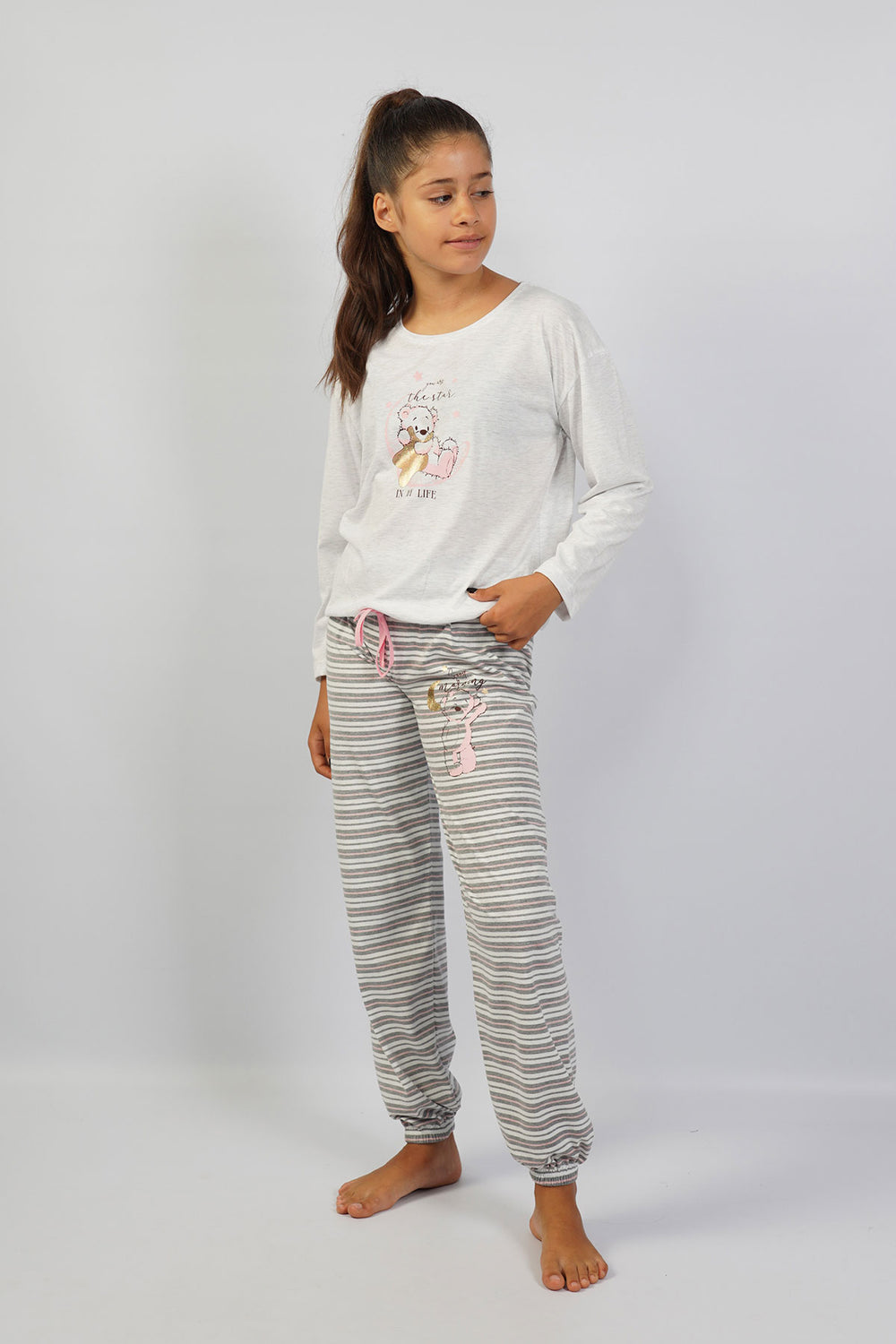 KIZ COCUK SUPREM UZUN KOL BUYUK YAS (9/10 /15 - 16))PIJAMA TAKIM 105122 - Vienetta1.GrupGRAY MELANGE