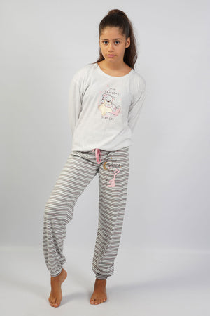 KIZ COCUK SUPREM UZUN KOL BUYUK YAS (9/10 /15 - 16))PIJAMA TAKIM 105122 - Vienetta1.GrupGRAY MELANGE