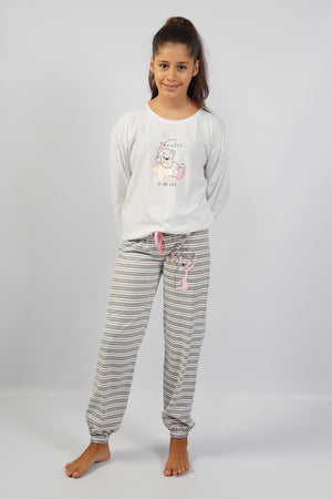 KIZ COCUK SUPREM UZUN KOL BUYUK YAS (9/10 /15 - 16))PIJAMA TAKIM 105122 - Vienetta1.GrupGRAY MELANGE