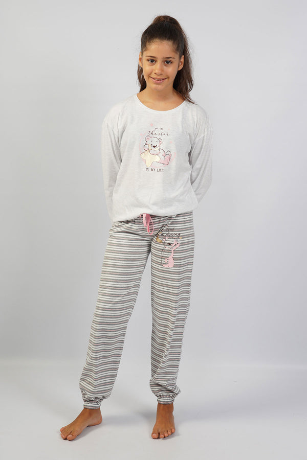 KIZ COCUK SUPREM UZUN KOL BUYUK YAS (9/10 /15 - 16))PIJAMA TAKIM 105122 - Vienetta1.GrupGRAY MELANGE