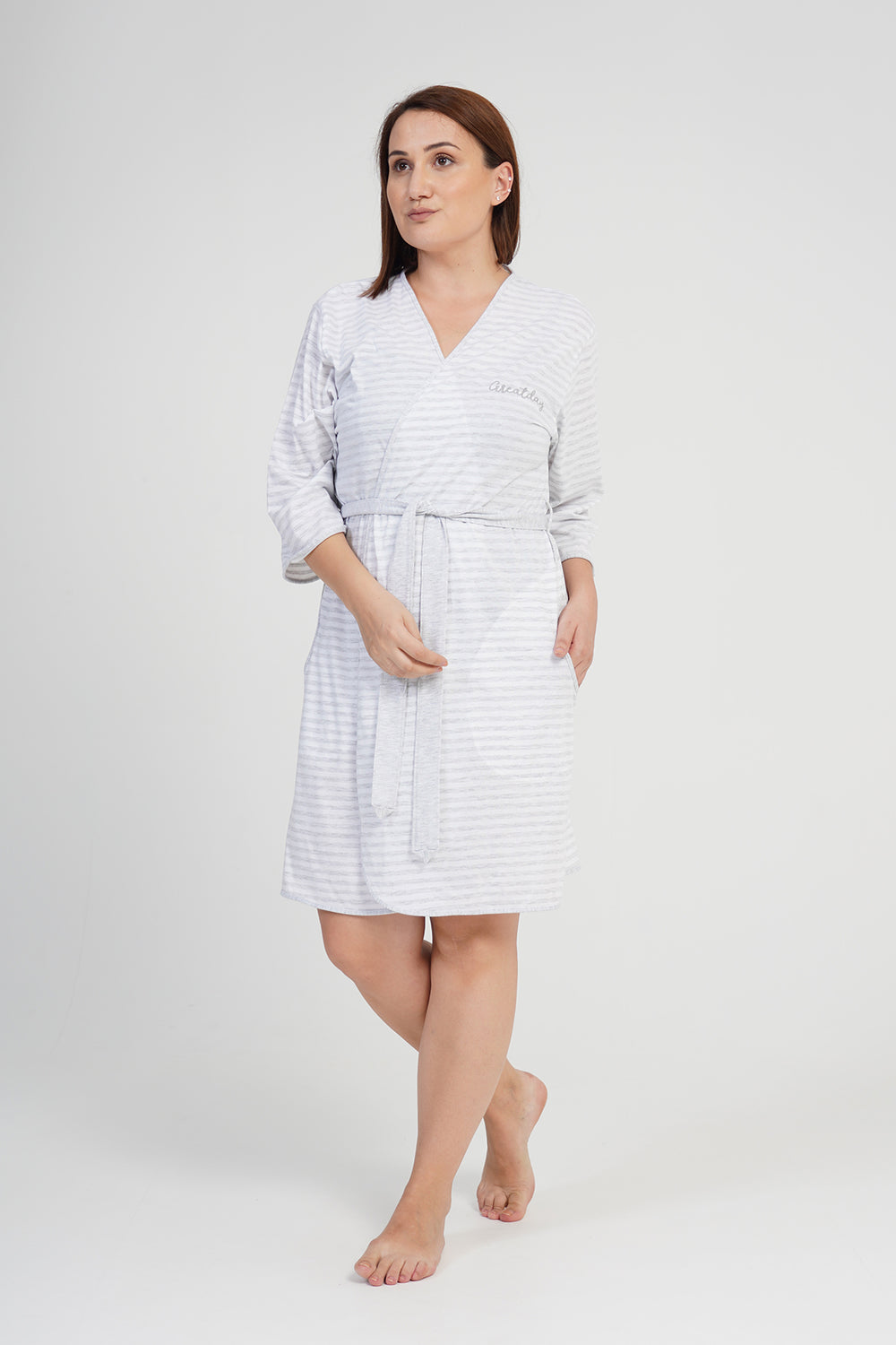 KADIN SUPREM XXL BATTAL 3/4KOL SABAHLIK 106123 - Vienetta1.GrupGRAY MELANGE