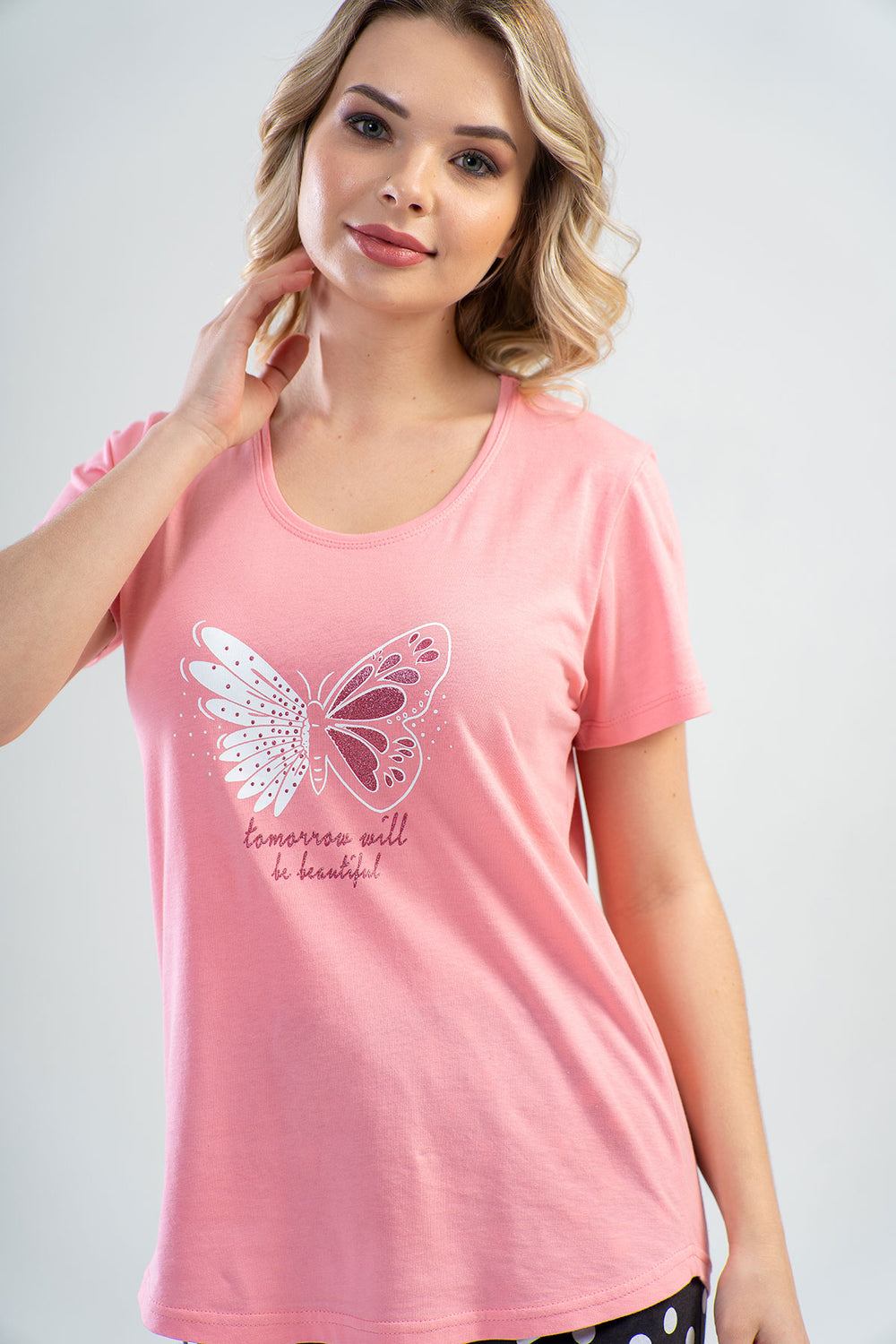 KADIN SUPREM KISA KOL PIJAMA TAKIM 110068 - Vienetta1.GrupPINK