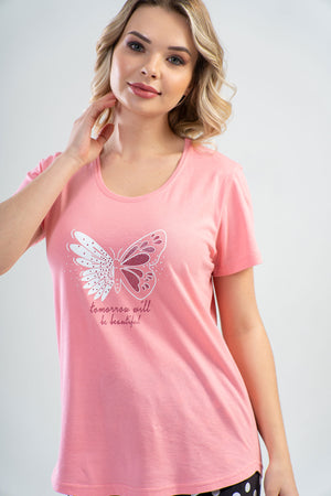 KADIN SUPREM KISA KOL PIJAMA TAKIM 110068 - Vienetta1.GrupPINK