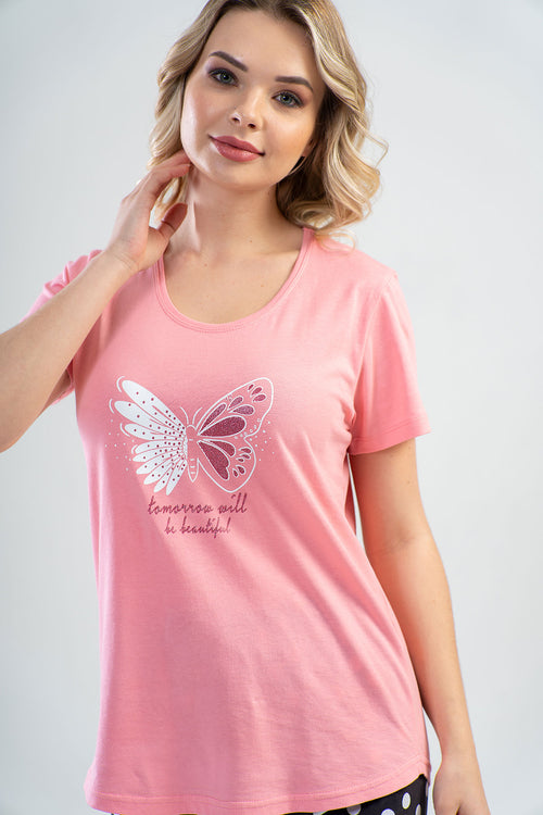 KADIN SUPREM KISA KOL PIJAMA TAKIM 110068 - Vienetta1.GrupPINK