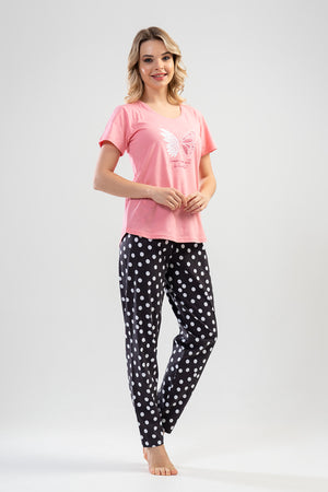 KADIN SUPREM KISA KOL PIJAMA TAKIM 110068 - Vienetta1.GrupPINK