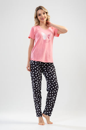 KADIN SUPREM KISA KOL PIJAMA TAKIM 110068 - Vienetta1.GrupPINK