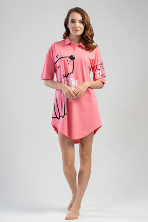 KADIN KISA KOL GOMLEK TUNIK 110196 - Vienetta1.GrupPINK