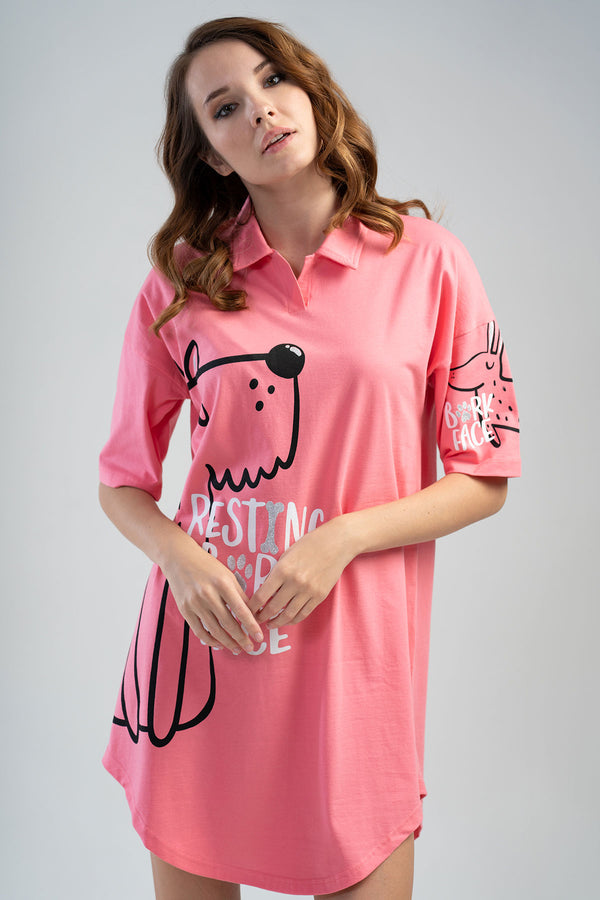 KADIN KISA KOL GOMLEK TUNIK 110196 - Vienetta1.GrupPINK