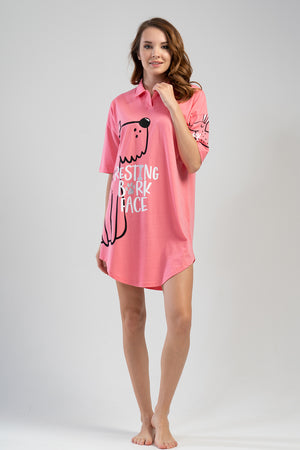 KADIN KISA KOL GOMLEK TUNIK 110196 - Vienetta1.GrupPINK