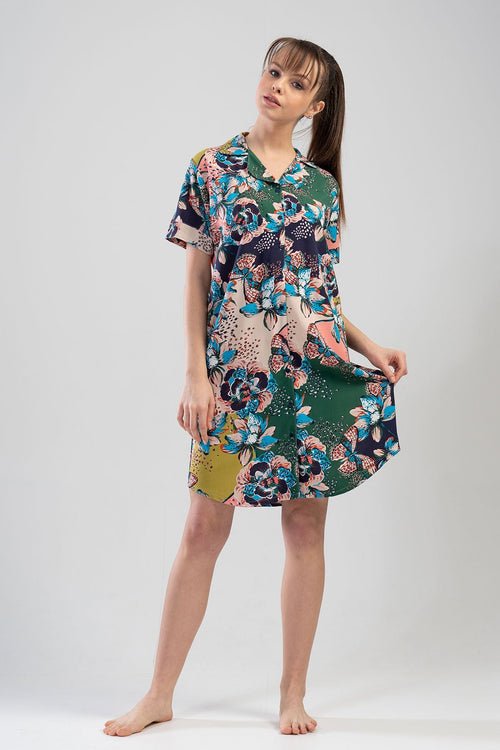 KADIN VISCON KISA KOL GOMLEK TUNIK 111071 - Vienetta1.GrupHAKI001