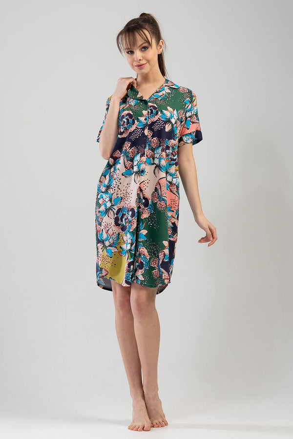 KADIN VISCON KISA KOL GOMLEK TUNIK 111071 - Vienetta1.GrupHAKI001