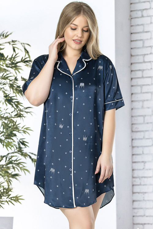 Woman Satin Big Size Dress Blues Shirt