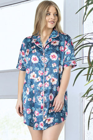 Woman Satin Big Size Flower Shirt