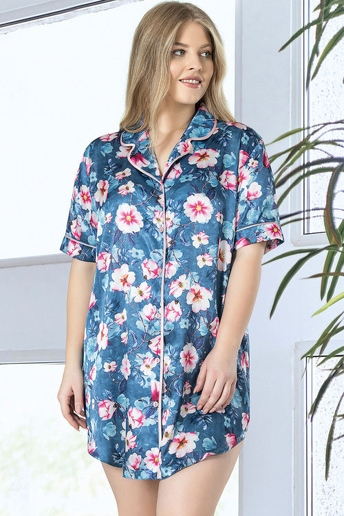 Woman Satin Big Size Flower Shirt