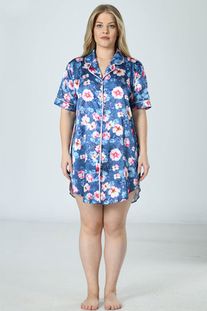 Woman Satin Big Size Flower Shirt