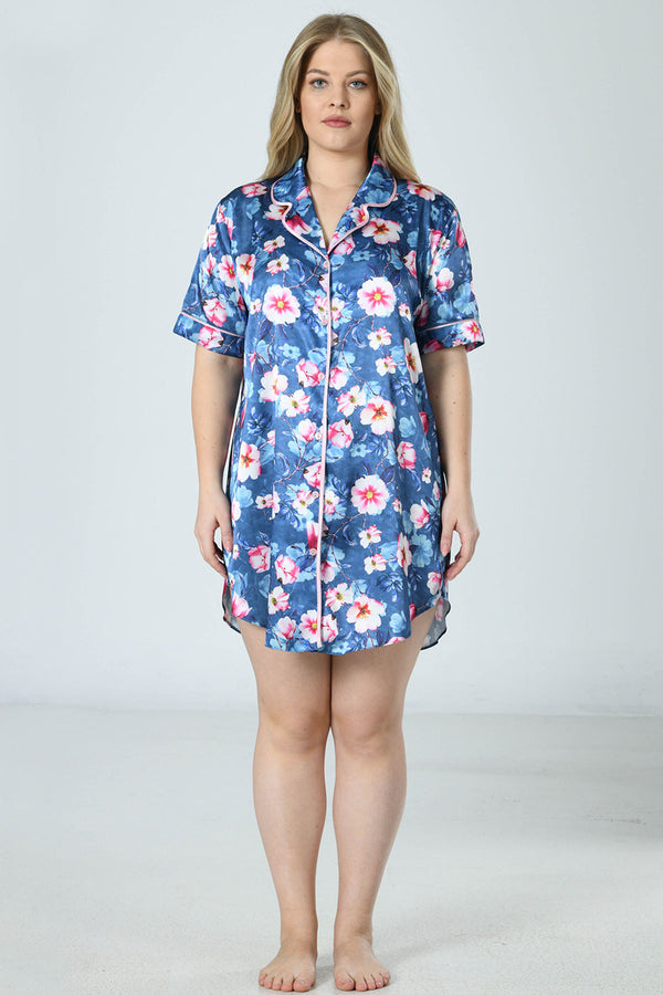 Woman Satin Big Size Flower Shirt