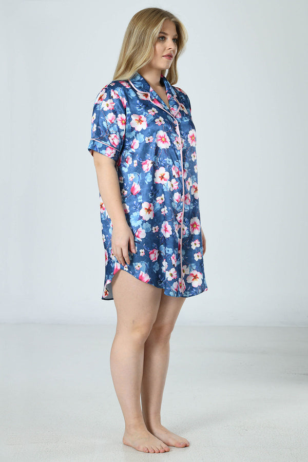 Woman Satin Big Size Flower Shirt