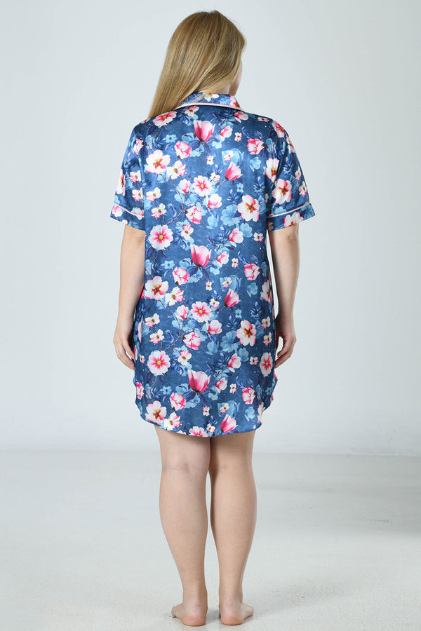 Woman Satin Big Size Flower Shirt