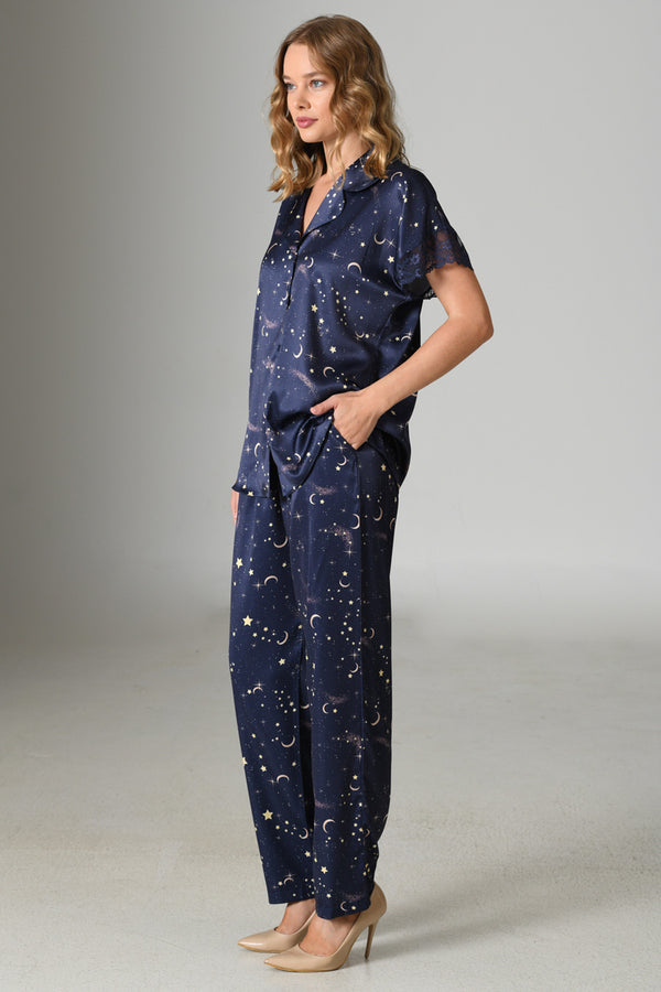 KADIN SATEN PIJAMA TAKIM 161091 - Vienetta1.GrupY.LACIVERT