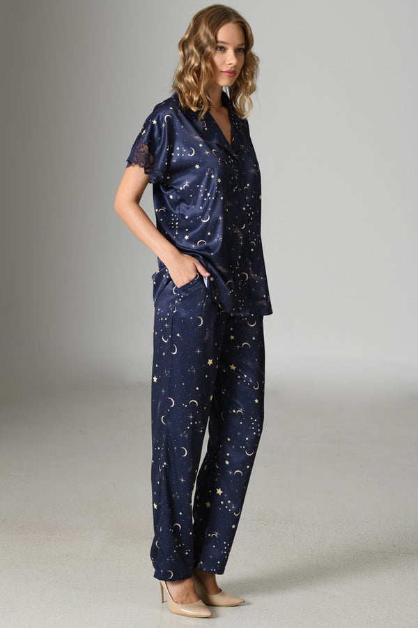 KADIN SATEN PIJAMA TAKIM 161091 - Vienetta1.GrupY.LACIVERT