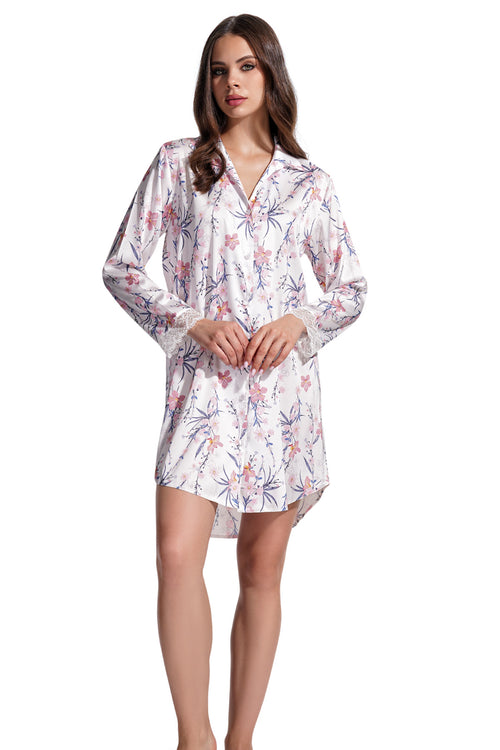 Woman Exclusive Satin White Flowa Shirt