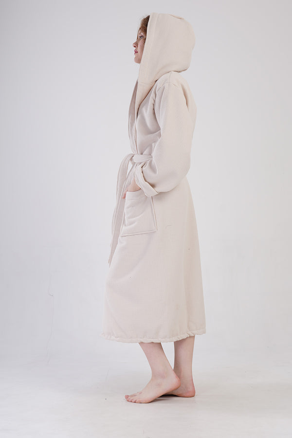 Woman Waffle More Hoodie Detail Bathrobe