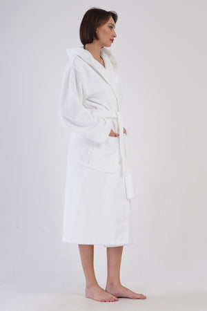 Woman Bukle White Hoodie Detail Bathrobe