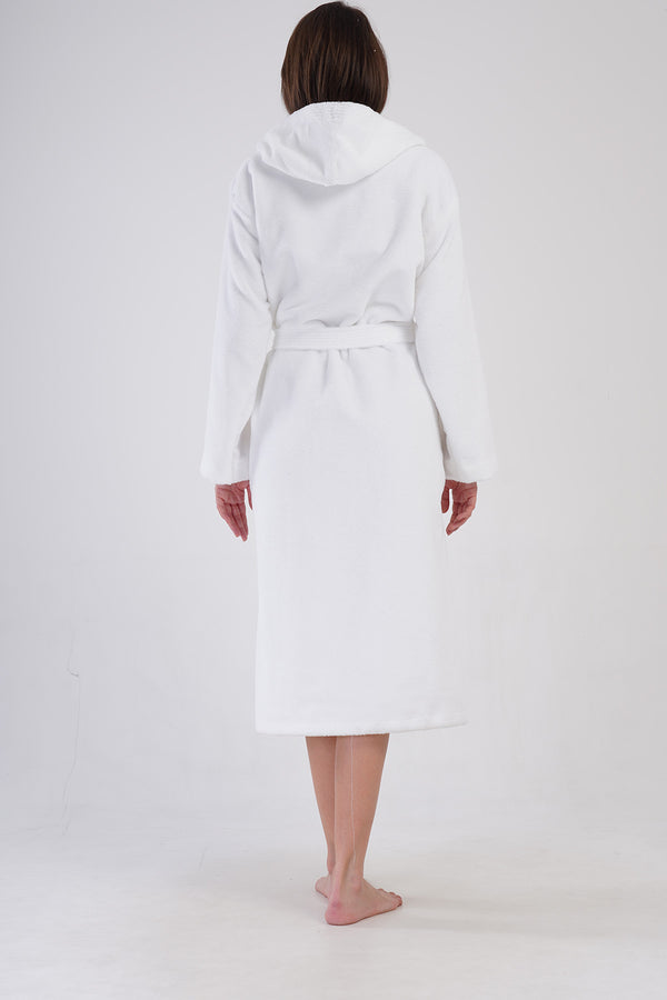 Woman Bukle White Hoodie Detail Bathrobe
