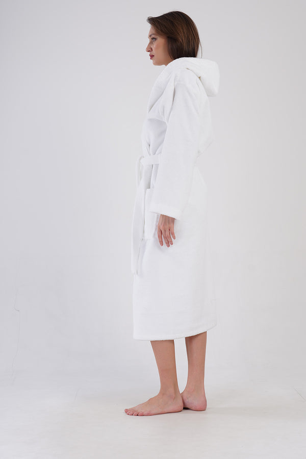Woman Bukle White Hoodie Detail Bathrobe