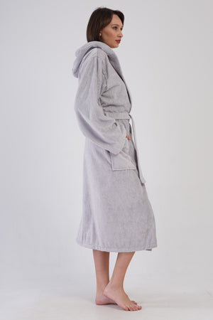 Woman Bukle Light Gray Hoodie Detail Bathrobe
